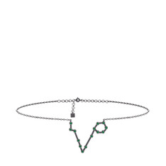 Pisces Halhal - Yeşil kuvars 925 ayar siyah rodyum kaplama gümüş bilezik (20 cm gümüş rolo zincir) #1xc89uf