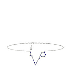 Pisces Halhal - Lab safir 925 ayar gümüş bilezik (20 cm beyaz altın rolo zincir) #1xma4g5