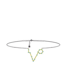 Pisces Halhal - Akuamarin 18 ayar altın bilezik (20 cm gümüş rolo zincir) #1yi6qwh