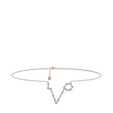 Pisces Halhal - Akuamarin 925 ayar rose altın kaplama gümüş bilezik (20 cm rose altın rolo zincir) #2q8ehz