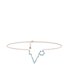 Akuamarin 18 ayar beyaz altın bilezik (20 cm rose altın rolo zincir)