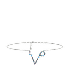 Pisces Halhal - Akuamarin 925 ayar siyah rodyum kaplama gümüş bilezik (20 cm gümüş rolo zincir) #4tmbms