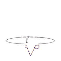 Pisces Halhal - Lab safir 18 ayar rose altın bilezik (20 cm gümüş rolo zincir) #5fdc0a