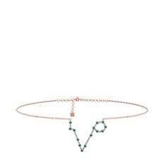 Pisces Halhal - Yeşil kuvars 8 ayar beyaz altın bilezik (20 cm rose altın rolo zincir) #70qd20