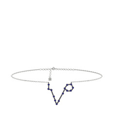Pisces Halhal - Lab safir 925 ayar siyah rodyum kaplama gümüş bilezik (20 cm beyaz altın rolo zincir) #9p4jqz