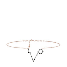 Pisces Halhal - Siyah zirkon 18 ayar beyaz altın bilezik (20 cm rose altın rolo zincir) #9pbvkh