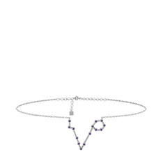 Pisces Halhal - Ametist 18 ayar beyaz altın bilezik (20 cm gümüş rolo zincir) #cd28gu