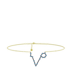 Pisces Halhal - Akuamarin 925 ayar siyah rodyum kaplama gümüş bilezik (20 cm altın rolo zincir) #cuefcc