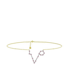 Pisces Halhal - Pembe kuvars 8 ayar beyaz altın bilezik (20 cm gümüş rolo zincir) #dn74zk