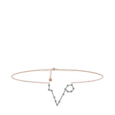 Pisces Halhal - Pırlanta 8 ayar beyaz altın bilezik (0.154 karat, 20 cm rose altın rolo zincir) #eo9iki