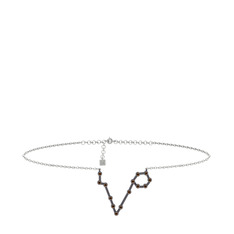 Pisces Halhal - Dumanlı kuvars 925 ayar siyah rodyum kaplama gümüş bilezik (20 cm beyaz altın rolo zincir) #eq7846