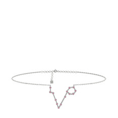 Pembe kuvars 8 ayar beyaz altın bilezik (20 cm beyaz altın rolo zincir)