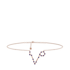 Pisces Halhal - Lab safir 925 ayar rose altın kaplama gümüş bilezik (20 cm rose altın rolo zincir) #k0vjd