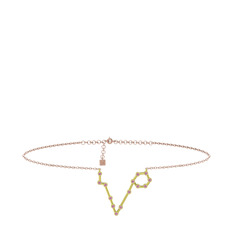 Pisces Halhal - Pembe kuvars 8 ayar altın bilezik (20 cm rose altın rolo zincir) #q96k5x