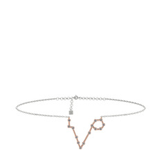 Pisces Halhal - Pırlanta 14 ayar rose altın bilezik (0.154 karat, 20 cm beyaz altın rolo zincir) #r0nrsn