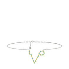 Pisces Halhal - Akuamarin 925 ayar altın kaplama gümüş bilezik (20 cm gümüş rolo zincir) #v7rm9e