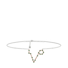 Pisces Halhal - Yeşil kuvars 14 ayar rose altın bilezik (20 cm beyaz altın rolo zincir) #xxucpa