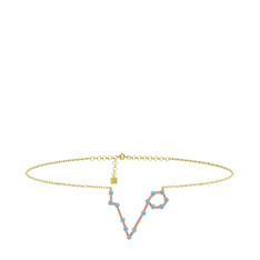 Pisces Halhal - Akuamarin 925 ayar rose altın kaplama gümüş bilezik (20 cm altın rolo zincir) #z6sru9