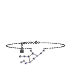 Ametist 18 ayar beyaz altın bilezik (20 cm gümüş rolo zincir)