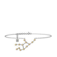 Virgo Halhal - Sitrin 8 ayar beyaz altın bilezik (20 cm gümüş rolo zincir) #4zqr7m