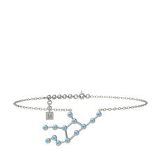 Virgo Halhal - Akuamarin 14 ayar beyaz altın bilezik (20 cm gümüş rolo zincir) #6jz18u