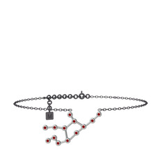 Garnet 14 ayar beyaz altın bilezik (20 cm gümüş rolo zincir)