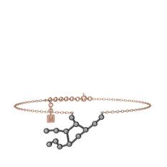 Virgo Halhal - Swarovski 925 ayar siyah rodyum kaplama gümüş bilezik (20 cm rose altın rolo zincir) #9b5c5b