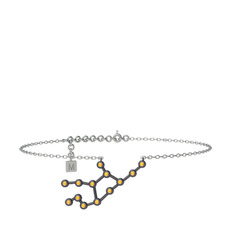 Virgo Halhal - Sitrin 925 ayar siyah rodyum kaplama gümüş bilezik (20 cm beyaz altın rolo zincir) #lk7a4t