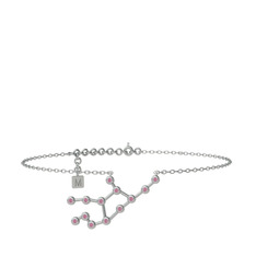 Virgo Halhal - Pembe kuvars 18 ayar beyaz altın bilezik (20 cm beyaz altın rolo zincir) #lwticu