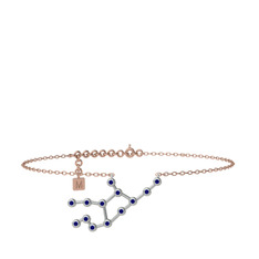 Virgo Halhal - Lab safir 14 ayar beyaz altın bilezik (20 cm rose altın rolo zincir) #nf2xb2