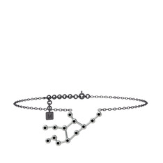 Siyah zirkon 18 ayar beyaz altın bilezik (20 cm gümüş rolo zincir)