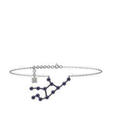 Virgo Halhal - Lab safir 925 ayar siyah rodyum kaplama gümüş bilezik (20 cm beyaz altın rolo zincir) #rx0o98