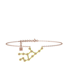 Virgo Halhal - Pembe kuvars 18 ayar altın bilezik (20 cm gümüş rolo zincir) #ss6p1z