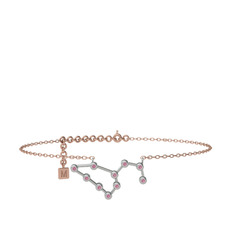Pembe kuvars 925 ayar gümüş bilezik (20 cm rose altın rolo zincir)
