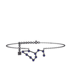 Leo Halhal - Lab safir 925 ayar siyah rodyum kaplama gümüş bilezik (20 cm gümüş rolo zincir) #15a9cco