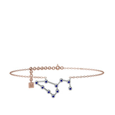 Lab safir 18 ayar beyaz altın bilezik (20 cm rose altın rolo zincir)