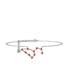 Leo Halhal - Rodolit garnet 18 ayar rose altın bilezik (20 cm beyaz altın rolo zincir) #1occhym