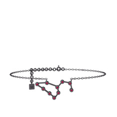 Leo Halhal - Rodolit garnet 925 ayar siyah rodyum kaplama gümüş bilezik (20 cm gümüş rolo zincir) #1sktia