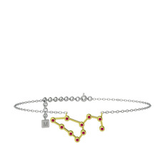 Leo Halhal - Rodolit garnet 14 ayar altın bilezik (20 cm beyaz altın rolo zincir) #1t78w2t