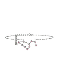 Pembe kuvars 925 ayar gümüş bilezik (20 cm beyaz altın rolo zincir)