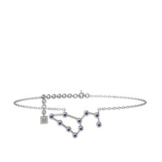 Ametist 925 ayar gümüş bilezik (20 cm beyaz altın rolo zincir)