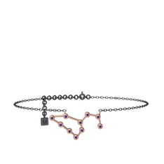Leo Halhal - Ametist 8 ayar rose altın bilezik (20 cm gümüş rolo zincir) #g2rtie