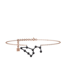 Leo Halhal - Siyah zirkon 925 ayar siyah rodyum kaplama gümüş bilezik (20 cm rose altın rolo zincir) #h84kbg