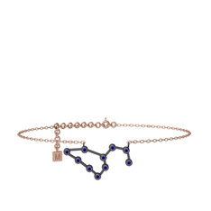 Leo Halhal - Lab safir 925 ayar siyah rodyum kaplama gümüş bilezik (20 cm rose altın rolo zincir) #jeilkc