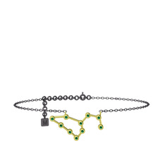 Leo Halhal - Yeşil kuvars 14 ayar altın bilezik (20 cm gümüş rolo zincir) #mpmx02