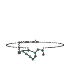 Leo Halhal - Yeşil kuvars 925 ayar siyah rodyum kaplama gümüş bilezik (20 cm gümüş rolo zincir) #p833pu