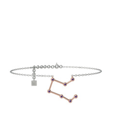 Ametist 18 ayar rose altın bilezik (20 cm beyaz altın rolo zincir)