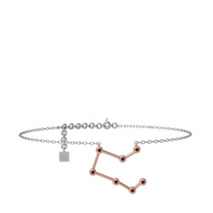 Kök yakut 14 ayar rose altın bilezik (20 cm gümüş rolo zincir)