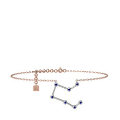 Lab safir 14 ayar beyaz altın bilezik (20 cm rose altın rolo zincir)