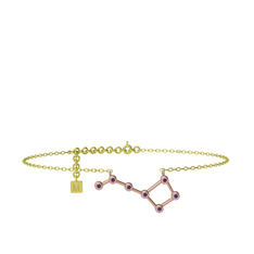 Ametist 925 ayar rose altın kaplama gümüş bilezik (20 cm altın rolo zincir)